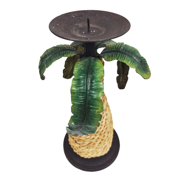 Pair of 2 Metal Sisal Rope Palm Tree Tiki Aloha Candleholder Pillar Candle Stand - Picture 8 of 9